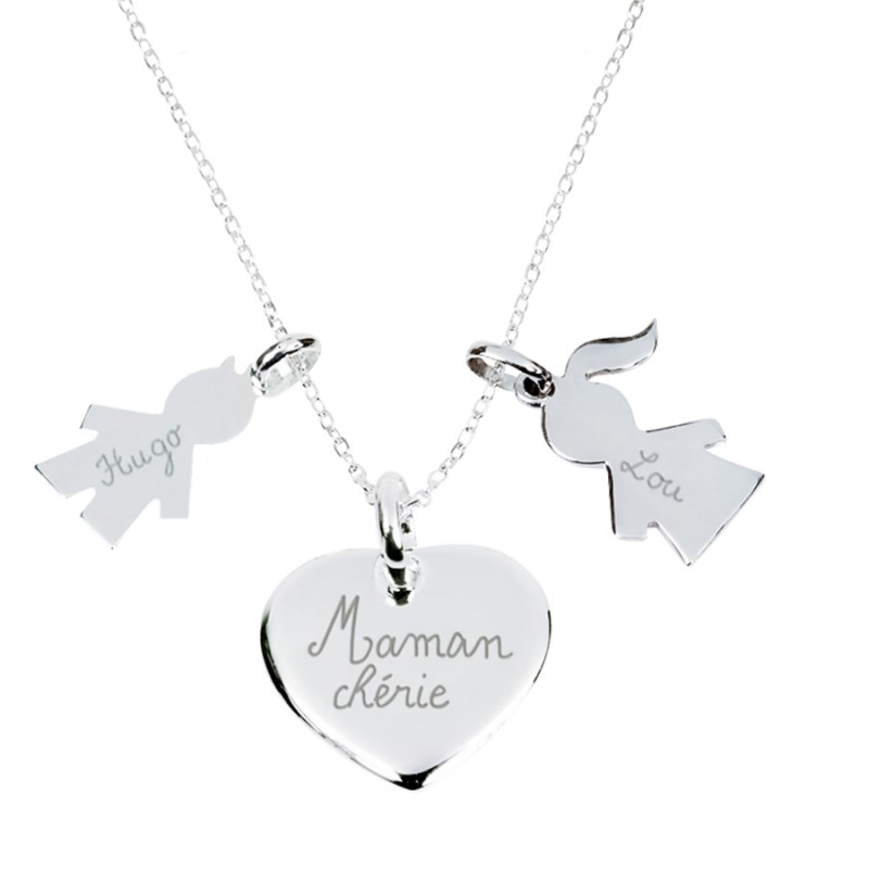 Collier coeur et enfants en argent
