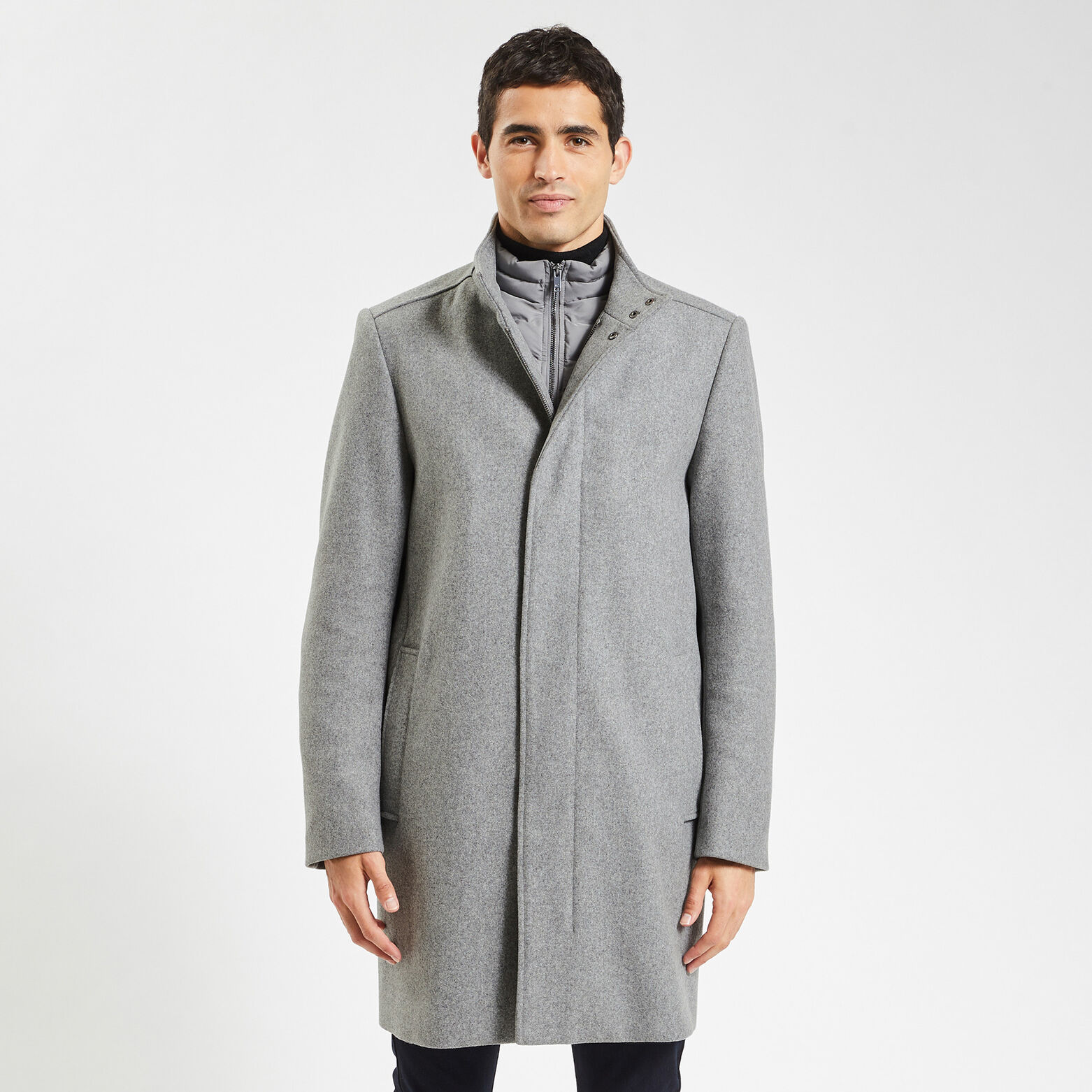 Manteau en laine col montant Gris moyen