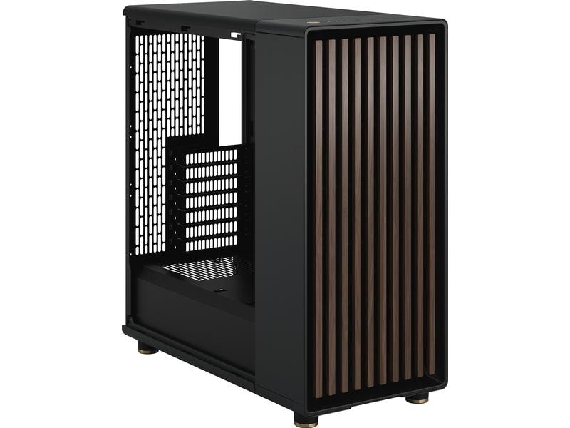 Fractal Design PC-Gehäuse North Schwarz Elegantes Gehäuse mit offener Front aus echtem Walnussholz