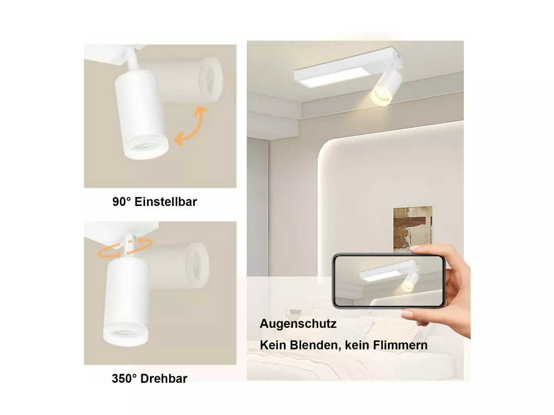 NETTLIFE Spot de plafond 1 ampoule GU10 chambre 3000k 20W lampe de cuisine noire blanc chaud orientable pour chambre cuisine bureau