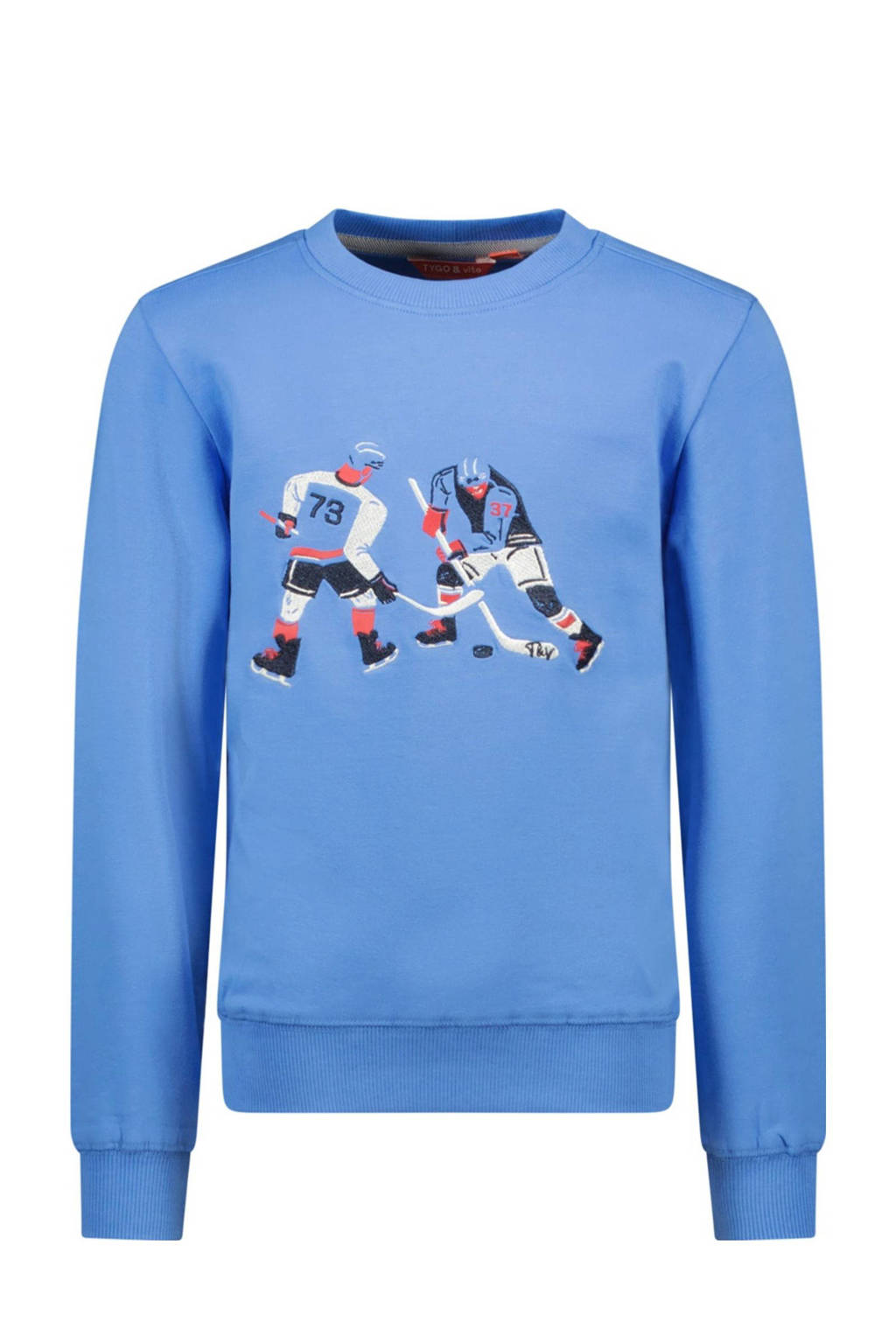 TYGO & vito sweater Safa met printopdruk helderblauw