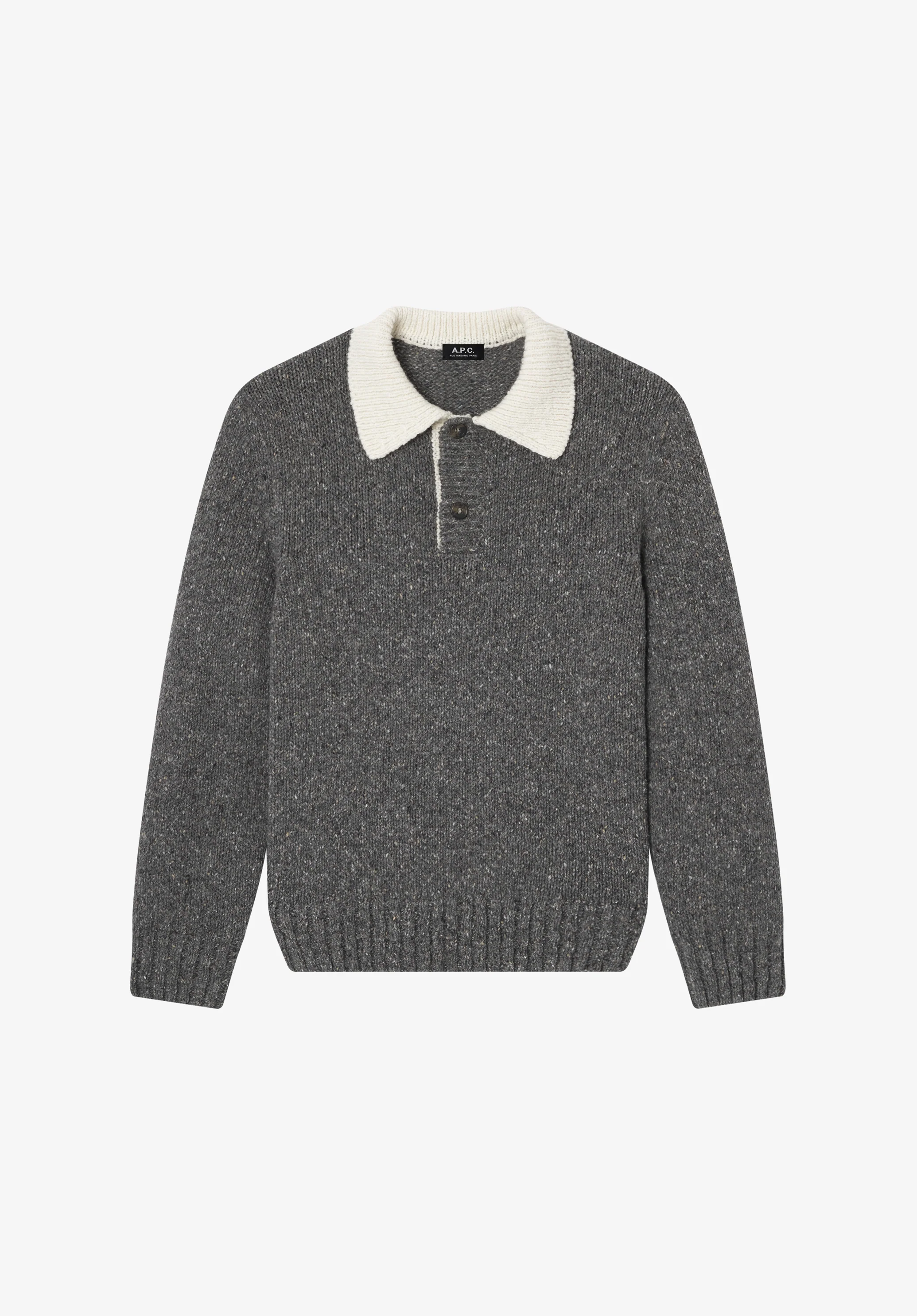 Pull col polo contrasté - Gris chine