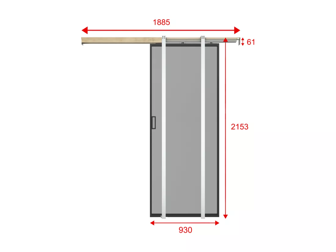 Porte coulissante avec système à galandage - aluminium et verre trempé fumé - H205 x L93 cm - LINCI II