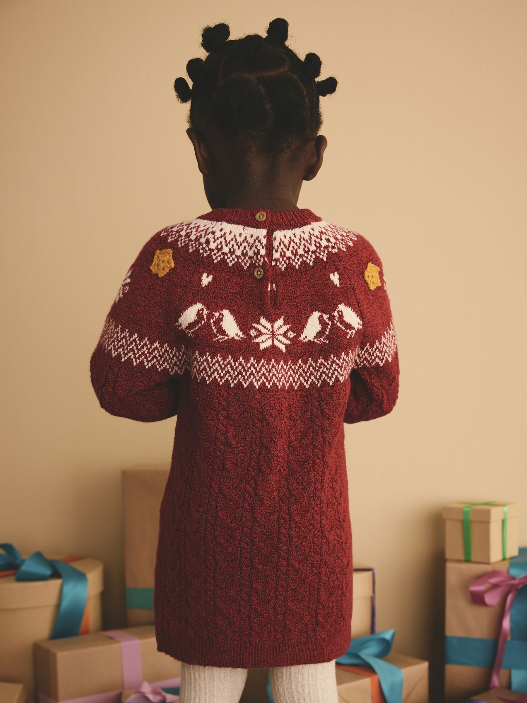 Rood - Kerst-truijurk met fairisle-motief (3 mnd - 7 jr)