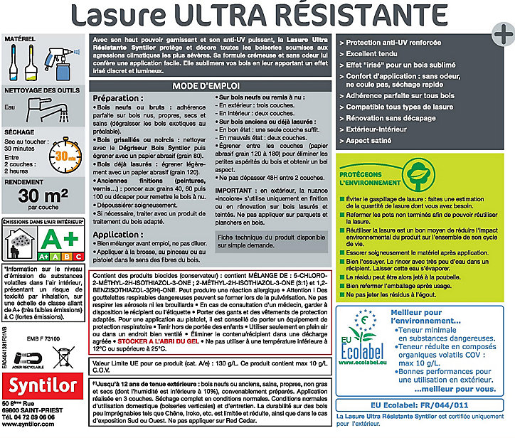 Lasure extérieure ultra résistante Syntilor ton blanc 2,5L