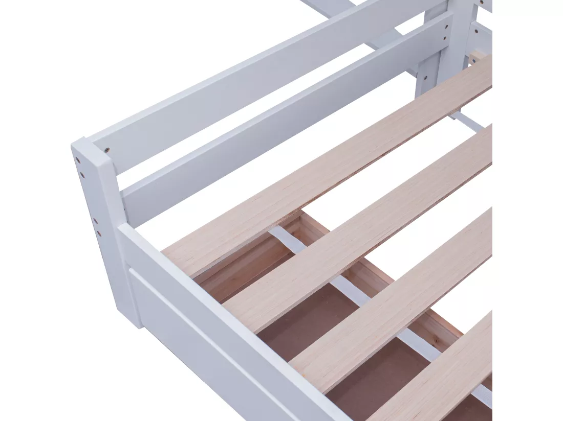 Lit mezzanine avec canapé + étagère + échelle - cadre en pin - 90x200cm - Blanc