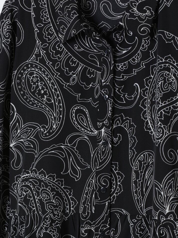 Vestido camisa de manga comprida - Preto