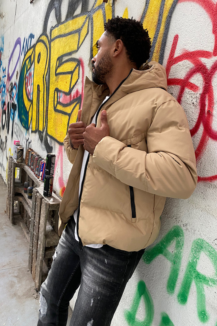 Doudoune matelassée à capuche beige foncé