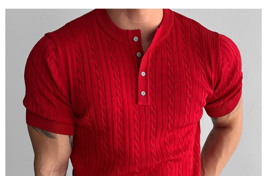 mopagrati - Henley-top met korte mouwen en kabelmotief