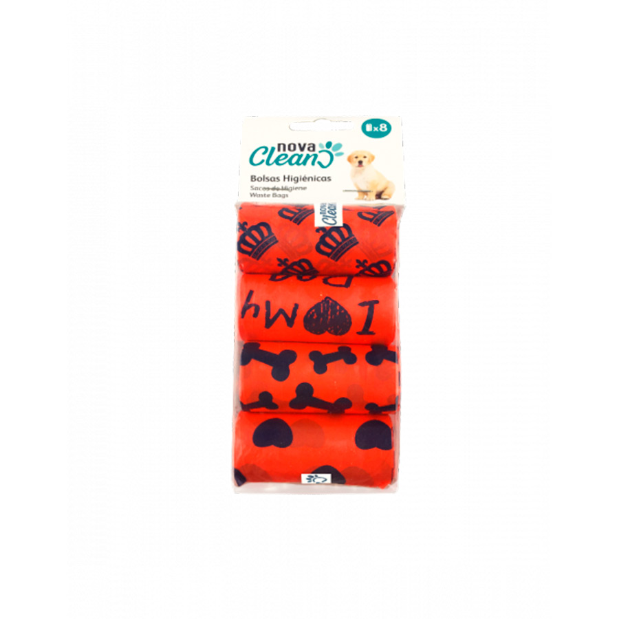 Sacos para recolher fezes de cachorro Nova Clean vermelhos – Pacote com 8 unidades