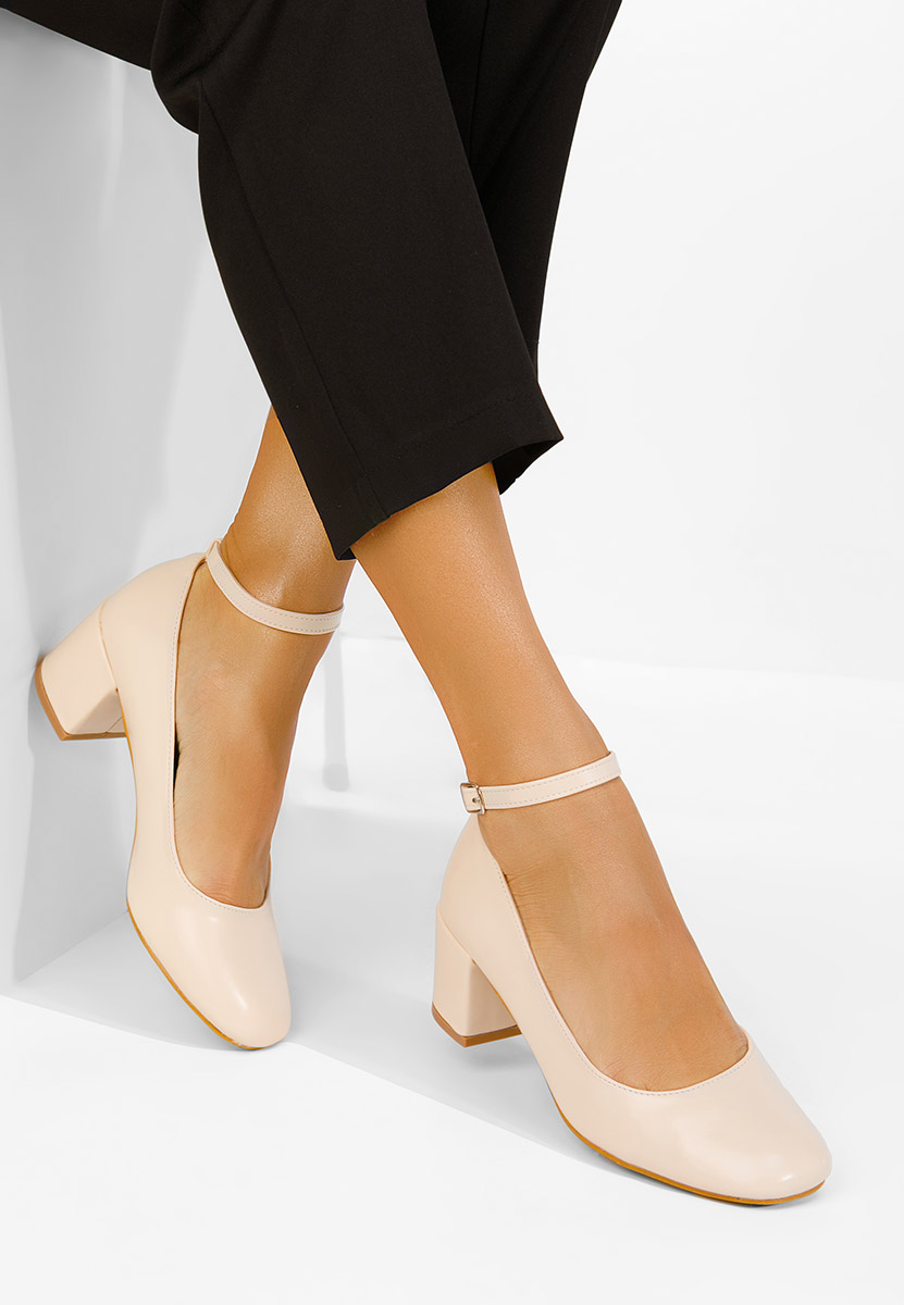 Chaussures à talon épais et bride beige Allisa