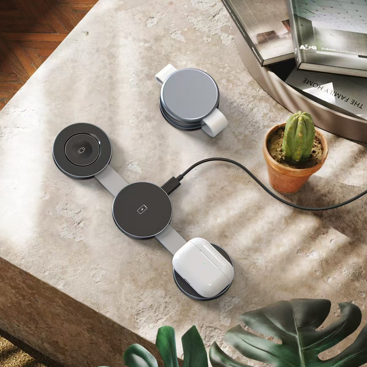 (15W) 3in1 MagSafe Qi Wireless Charger Ladegerät Faltbare Ladestation - Silber