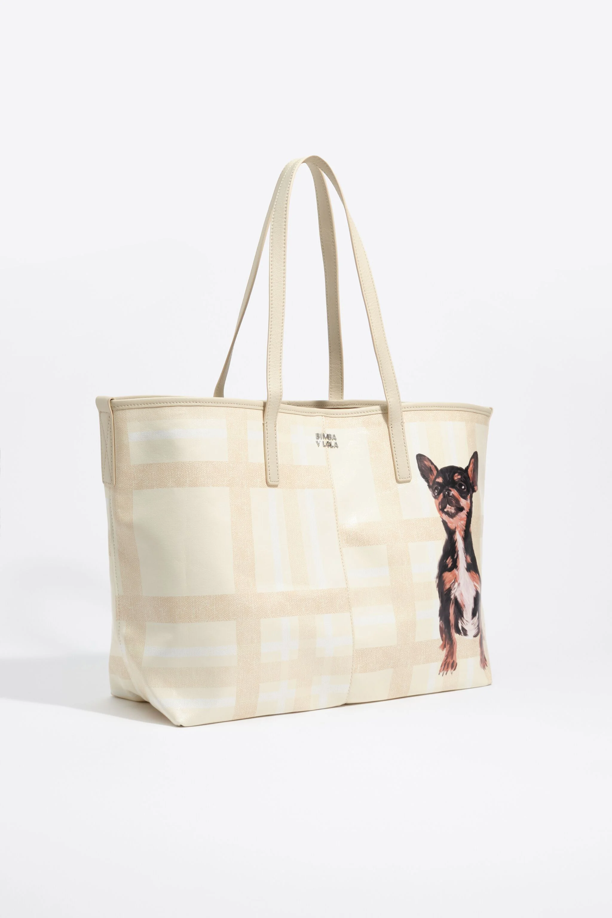Sacola de compras grande em tartan marfim