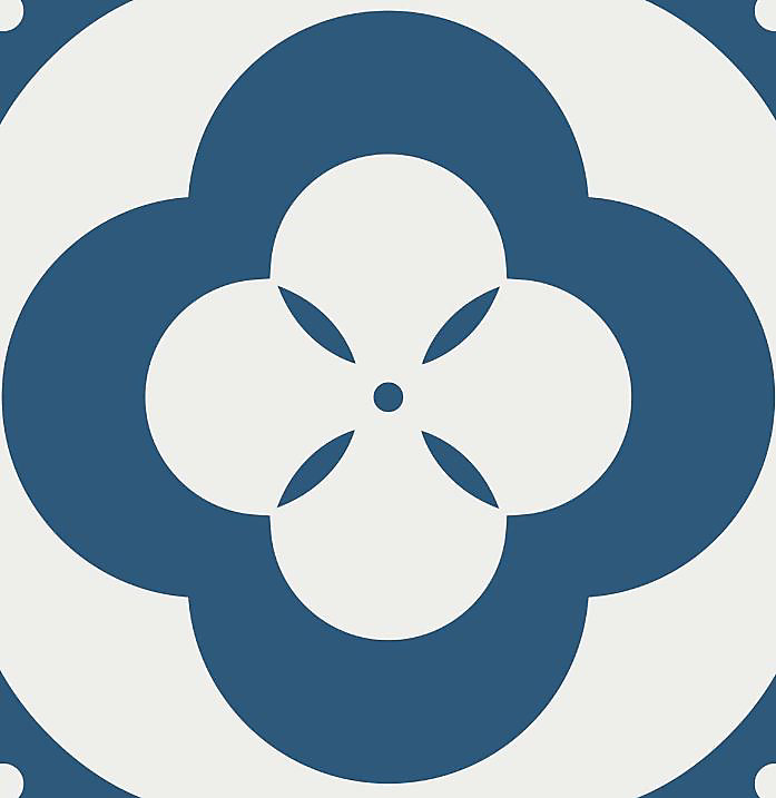 6 carreaux adhésifs motif fleur bleue blanche L.15 x H.15 x l.0,4cm