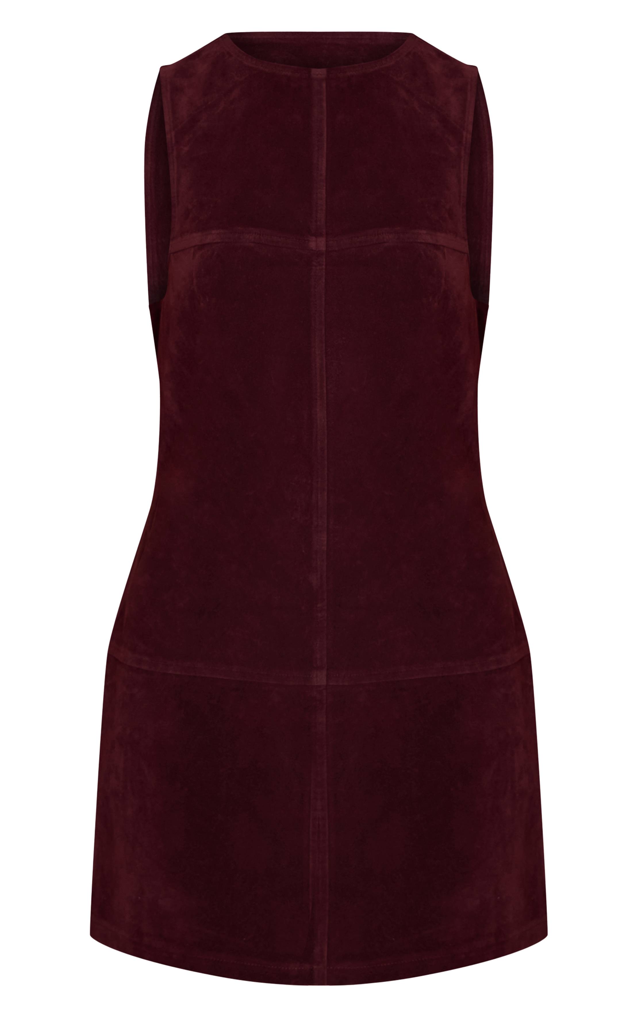 Rouge Bordeaux Robe Droite Sans Manches En Faux Suède Structuré Avec Détails De Coutures