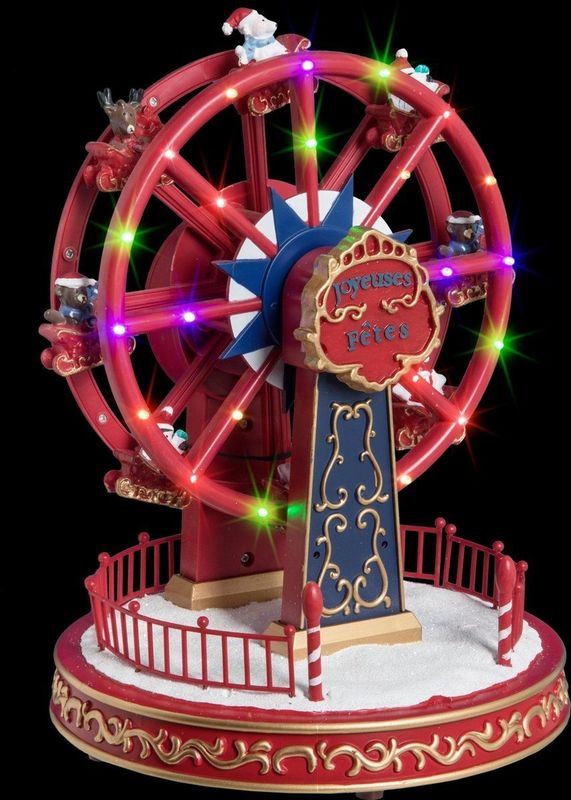 Kerstdorp - Reuzenrad - Tafereel - 27 cm - Met Muziek en LED Verlichting