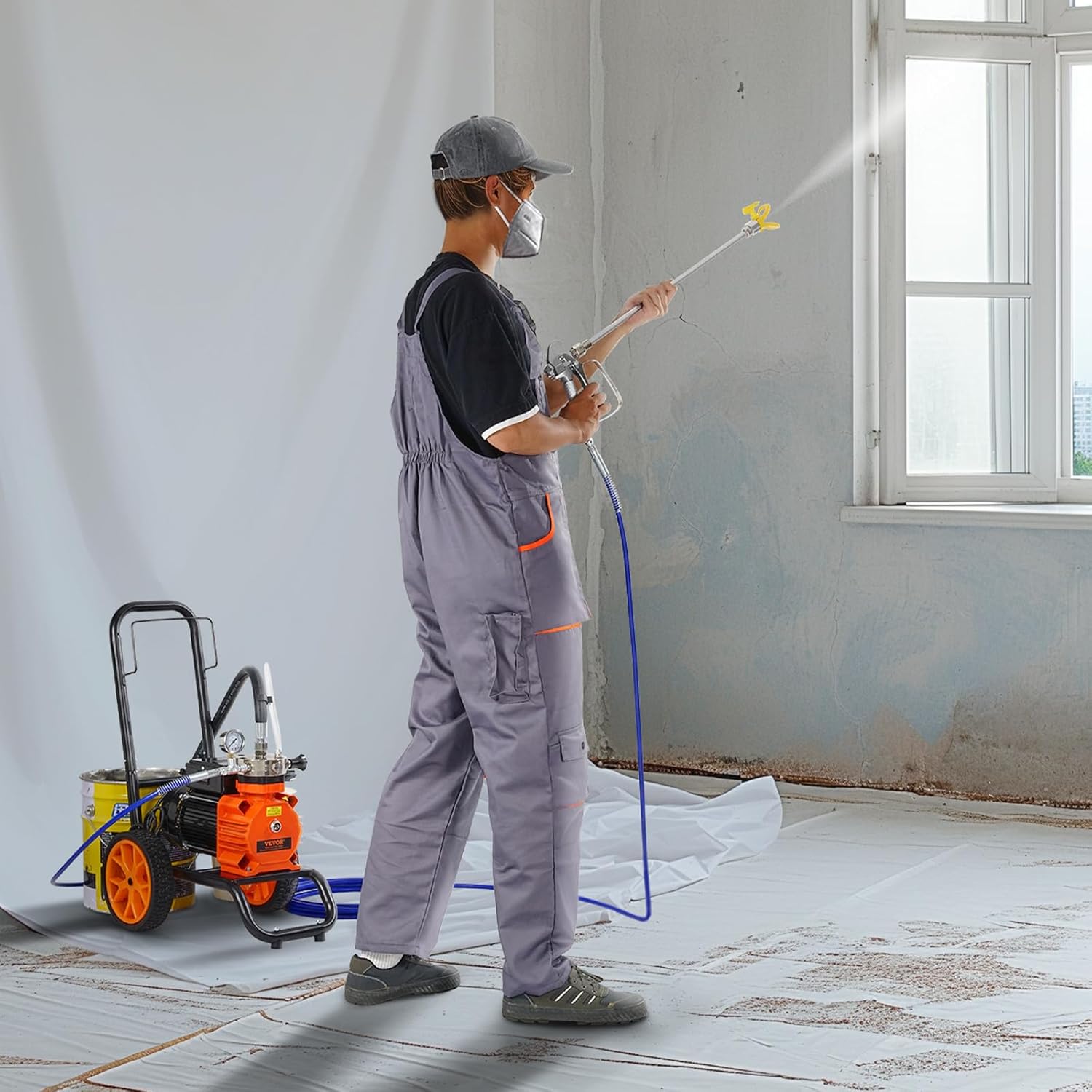 VEVOR Airless-Farbspritzgerät mit Membran, 1100 W effizientes Sprühsystem, 2000 psi Druck, Verlängerungsstange, 2 L/min Hochdruck