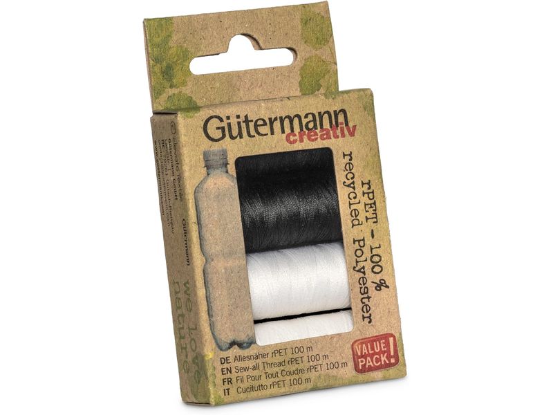 Gütermann Nähgarn-Set Allesnäher rPET S&W 4 Stück, Mehrfarb Nähfaden-Set für jede Naht