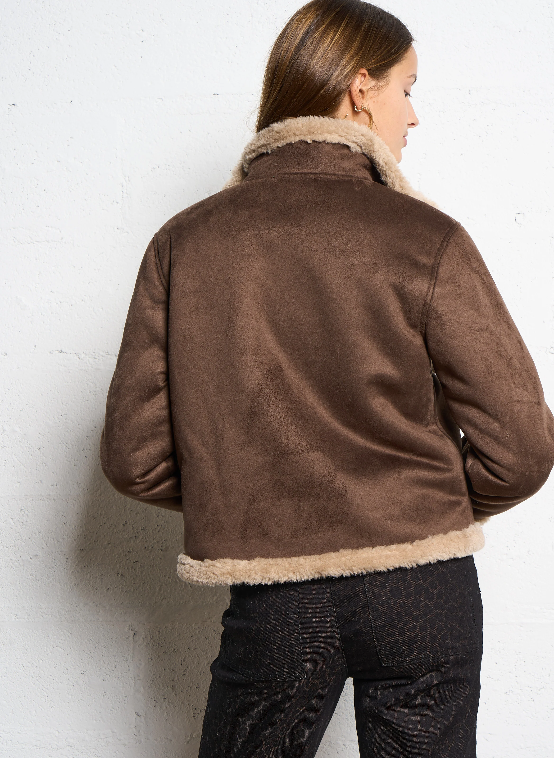 MARTINA - Veste droite en fourrure synthétique | Marron