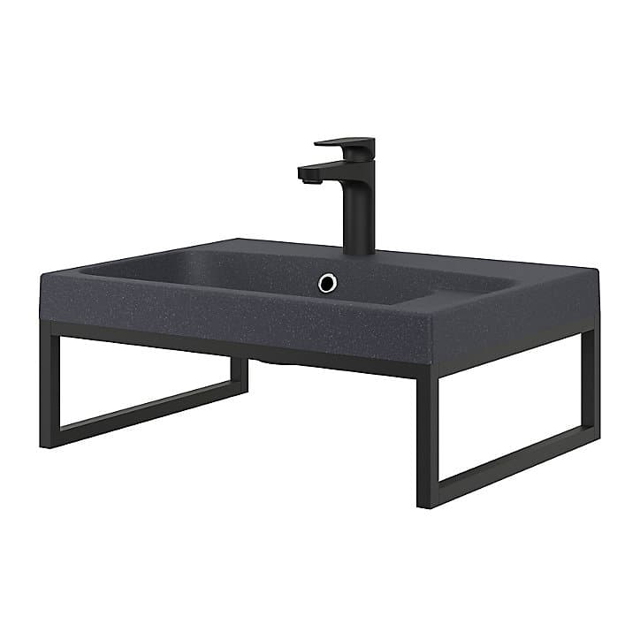 Équerre porte-serviettes pour vasque GoodHome Duala métal noir 60 cm + Plan vasque noir GoodHome Mila 60 cm