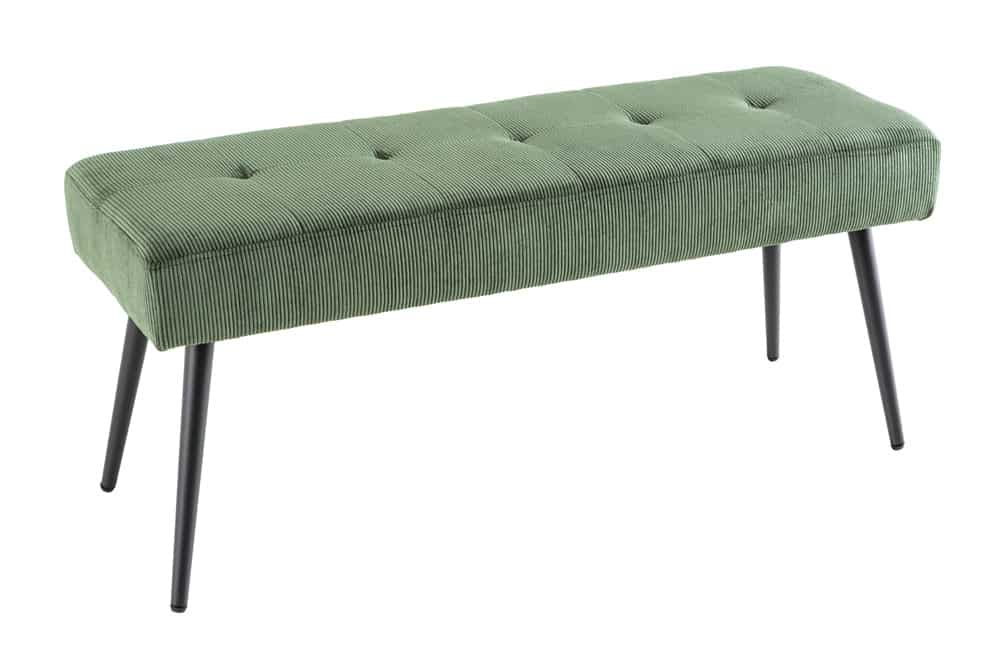 Design Sitzbank BOUTIQUE 100cm grün Cord schwarze Metallbeine