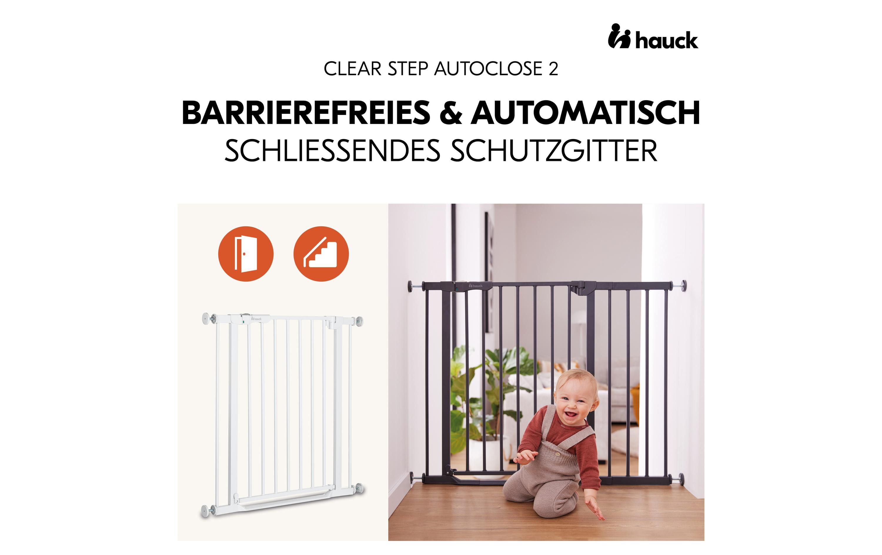 Türschutzgitter Clear Step Autoclose 2 Weiss 75 cm - 80 cmBarrierefreies, automatisch schliessendes Tür- und Treppenschutzgitter-Set