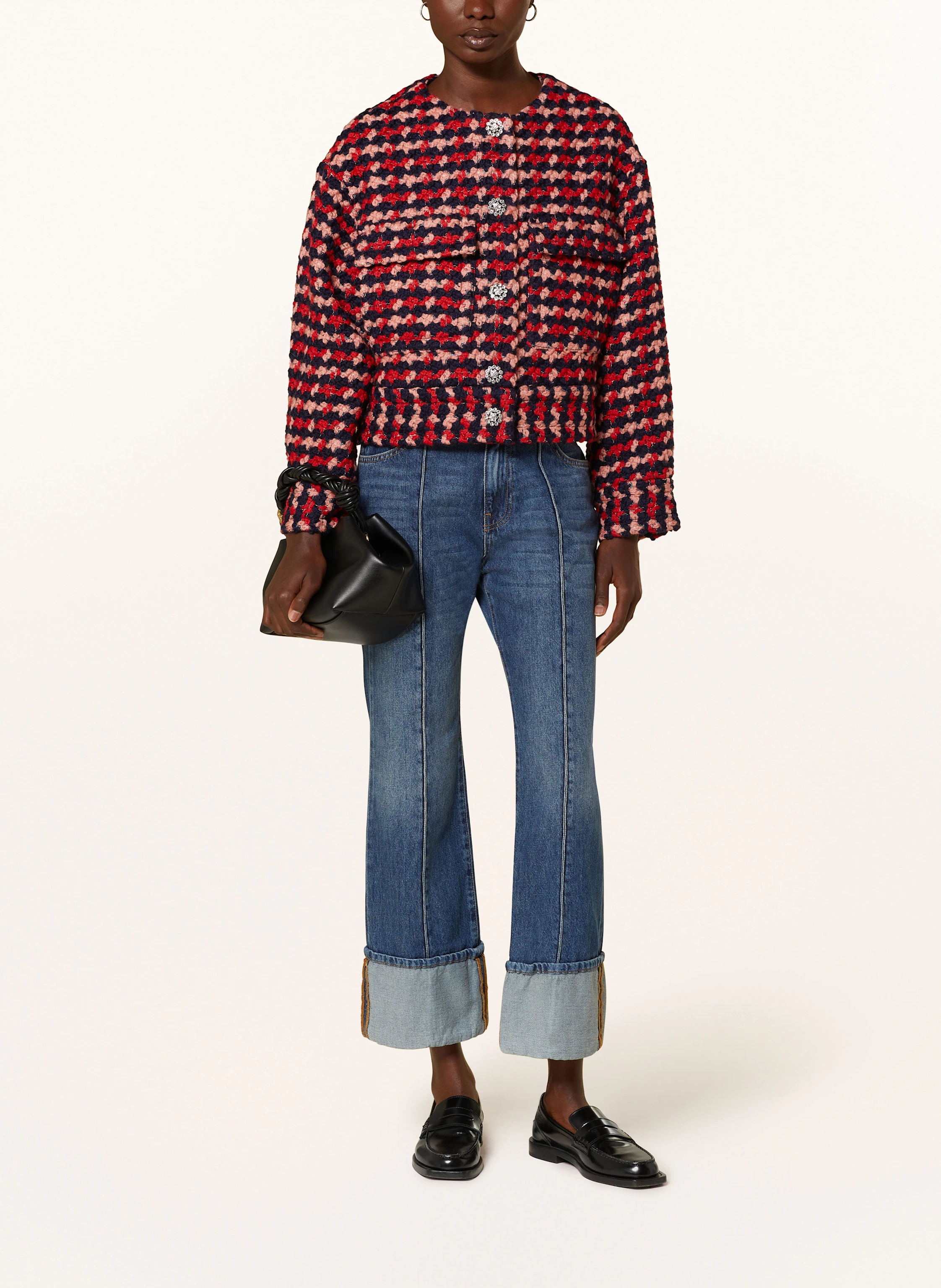 ESSENTIEL ANTWERP Kastenjacke aus Tweed mit Schmucksteinen