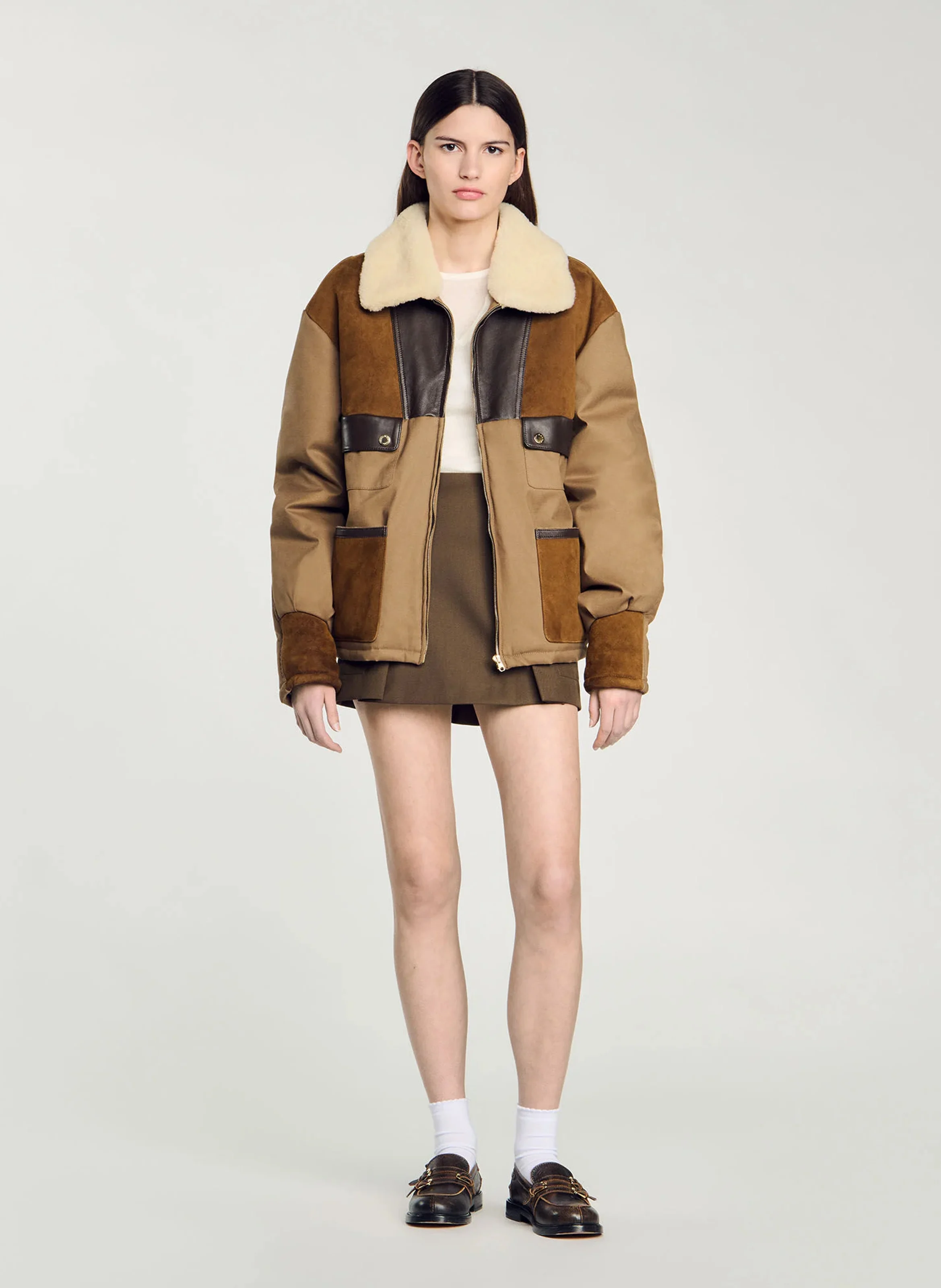 Veste droite en coton mélangé | Marron