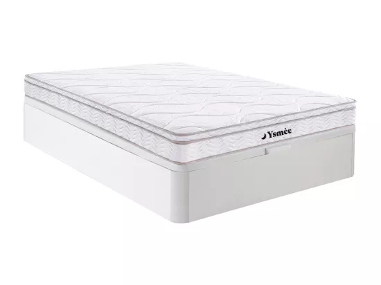 Ensemble 160 x 200 cm sommier coffre blanc + matelas ressorts 3 zones et mémoire de forme ép.20cm - WOLKENTANZ de YSMÉE