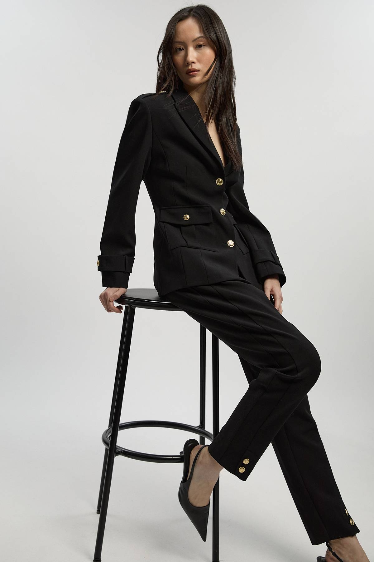 KarenMillen Pantalon Droit Militaire Ajusté en Tissu Stretch Compact