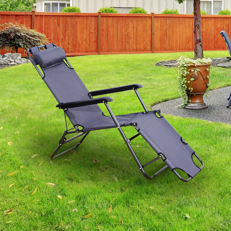 Outsunny Gartenliege mit zweifach verstellbarer Rückenlehne grau