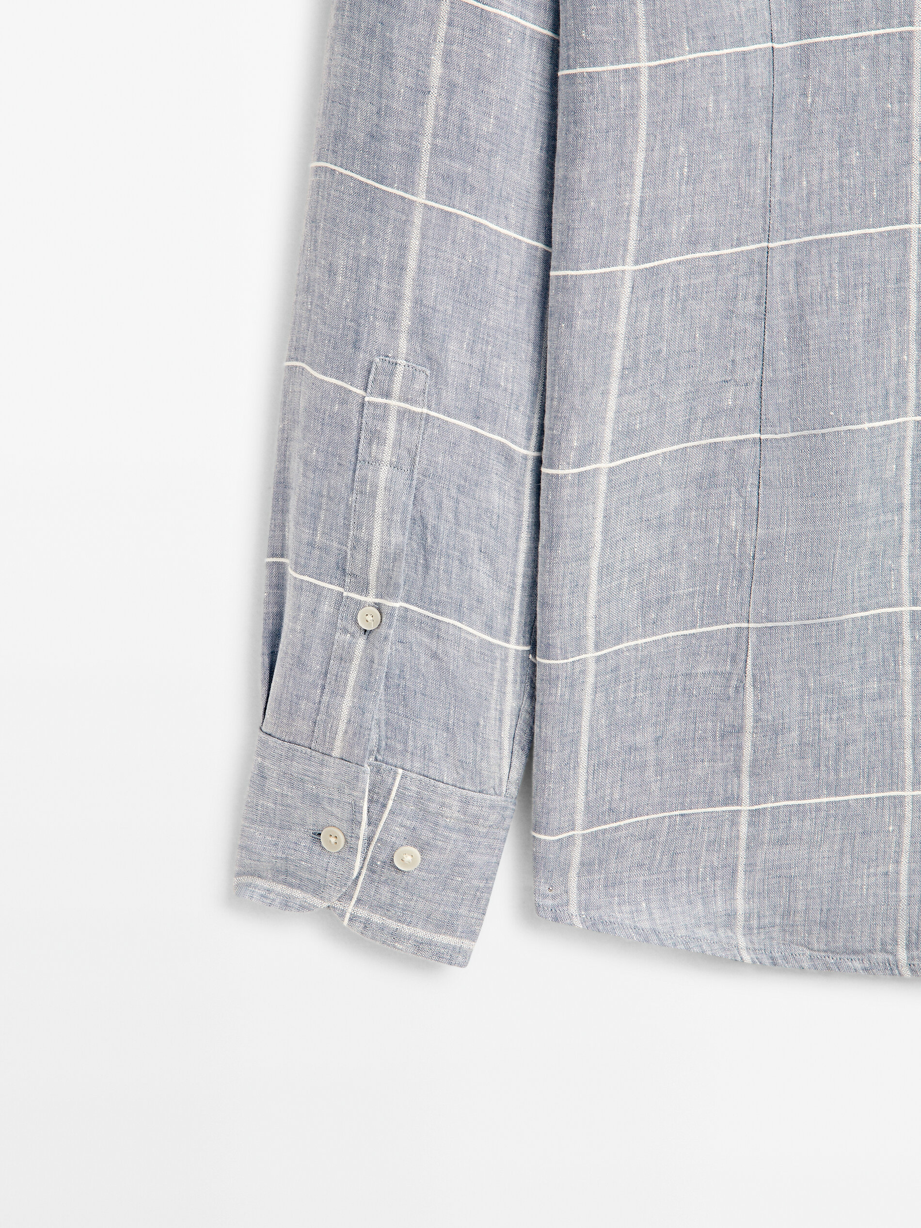 Camisa quadrada de linho misto slim fit - AZUL CLARO