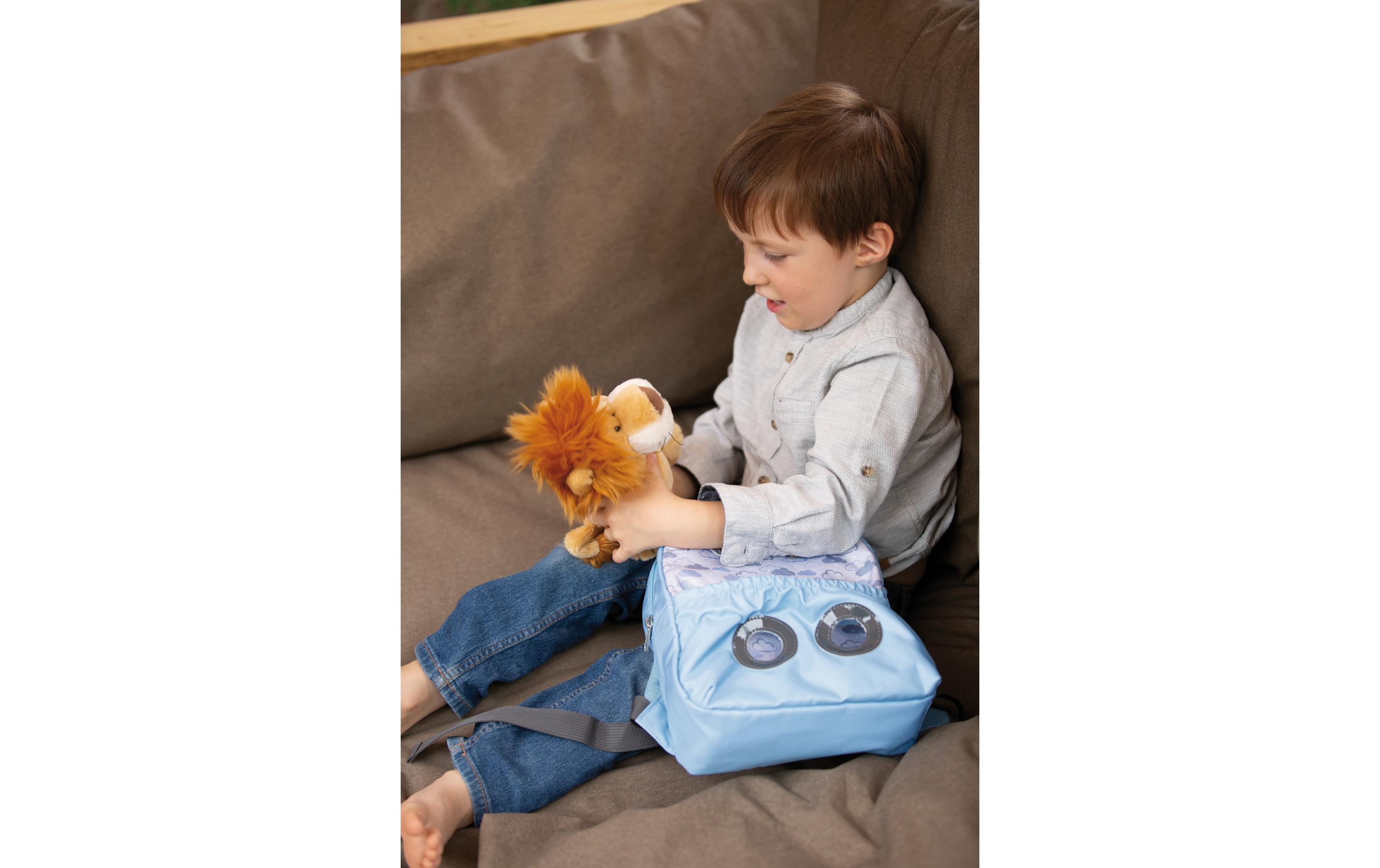Rucksack hellblau mit LöweKindergartenrucksack mit flauschigem Plüsch
