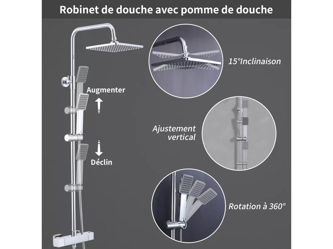 Homelody Colonne de Douche Thermostatique 2 Fonctions, Ensemble de Douche Thermostat avec Douchette, Hauteur Réglable
