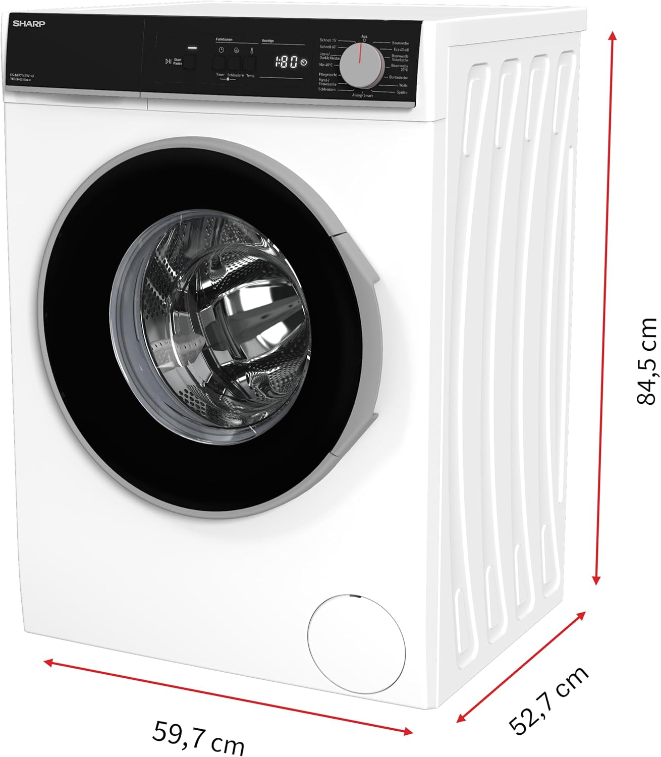Sharp ES-NFA714BW1NA-DE Waschmaschine Frontlader/A / 7kg / 1400 U/min/Inverter Motor / 15 Programme inkl. 12 min Kurzprogramm/AquaStop/Weiß