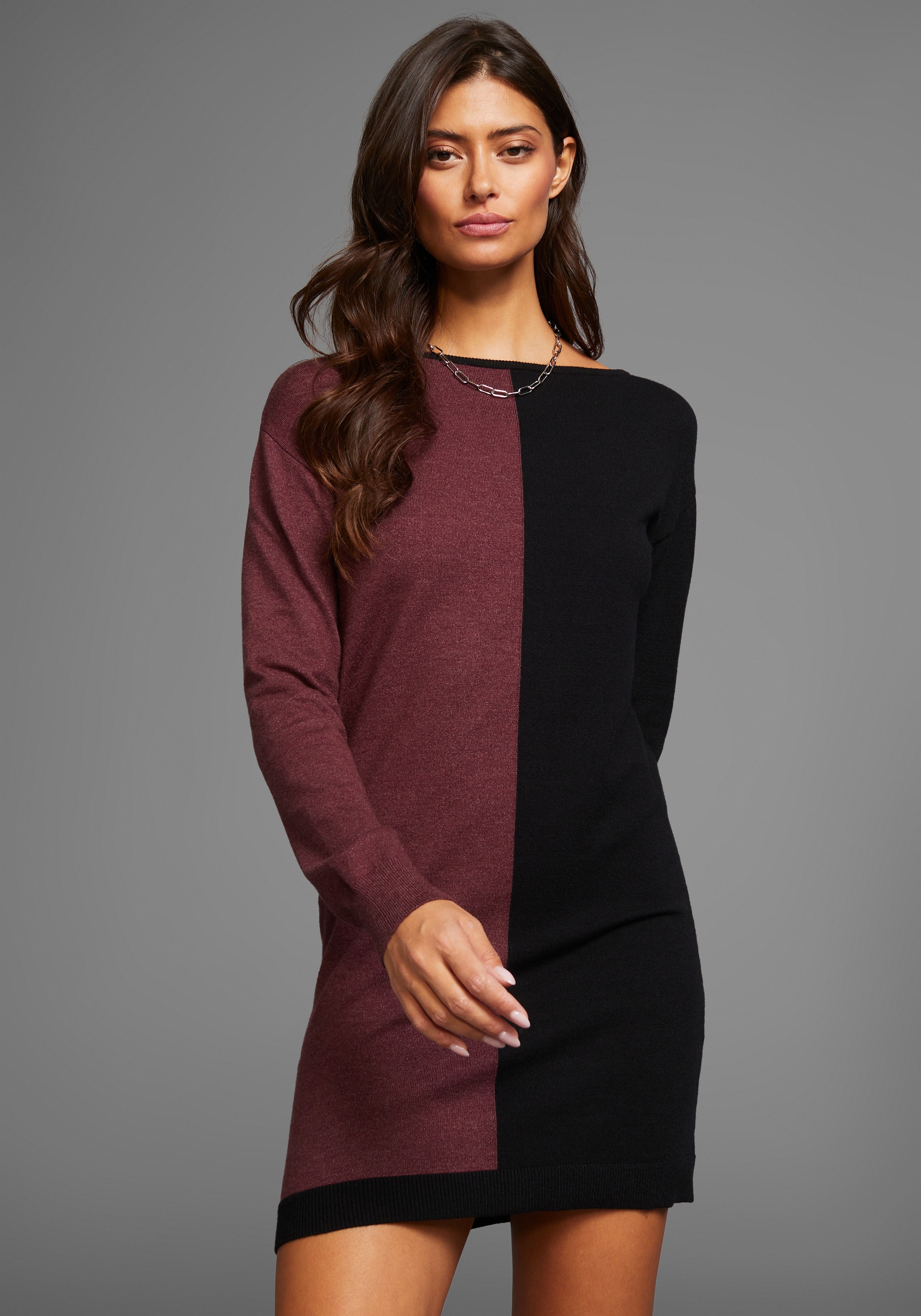 Laura Scott Strickkleid Ohne Taschen mit zweifarbigem Colourblock Design