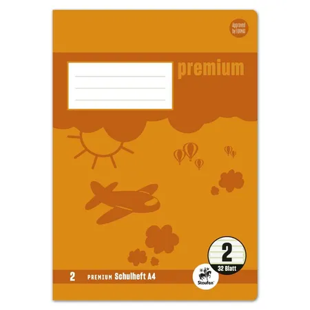 Staufen Premium Schulheft Lin2 A4 32 Blatt 90g/qm 4/4/4mm liniert farbig