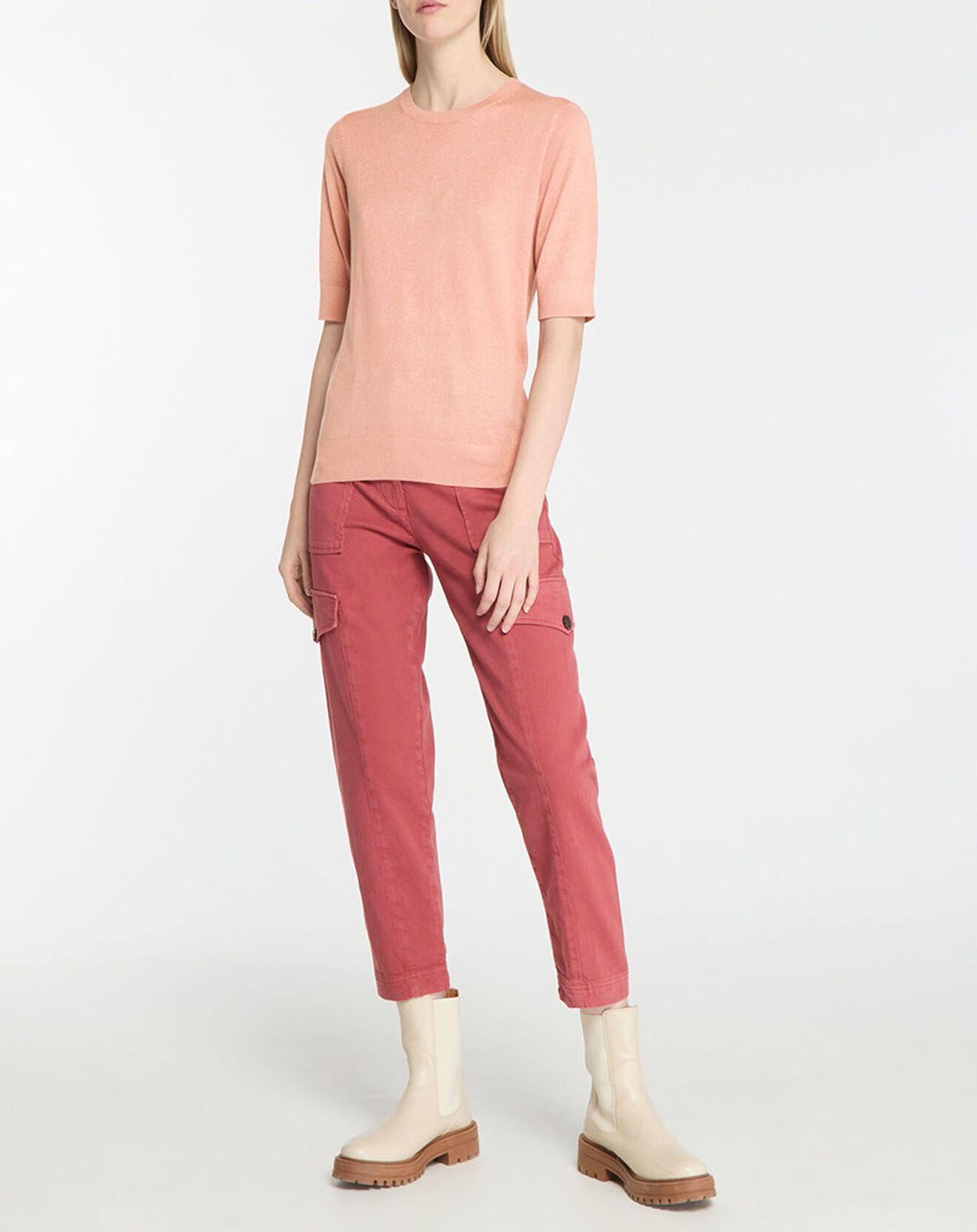 Galeries Lafayette Pull en Soie & Cachemire Fifi manches courtes rose