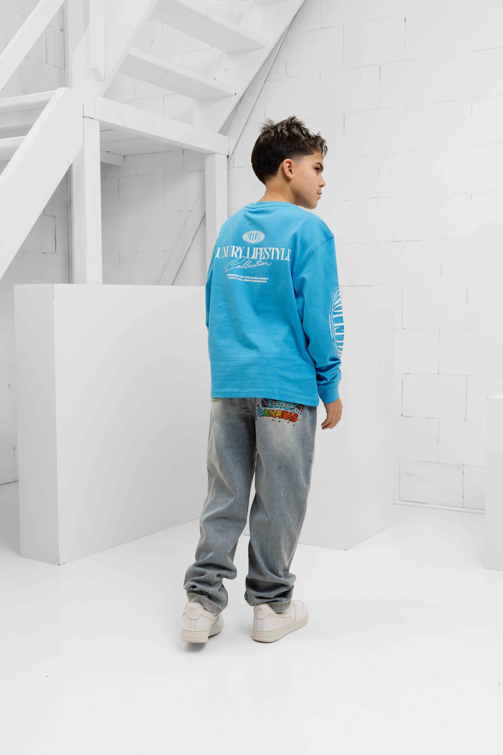 Malelions Relaxed Lifestyle Longsleeve T-Shirt Kids Blauw