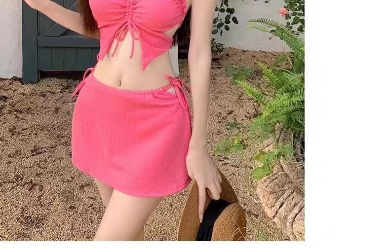 Oceanid - Set: Halter Tankini Top met Trekkoord + Zwemrok + Bikinibroekje