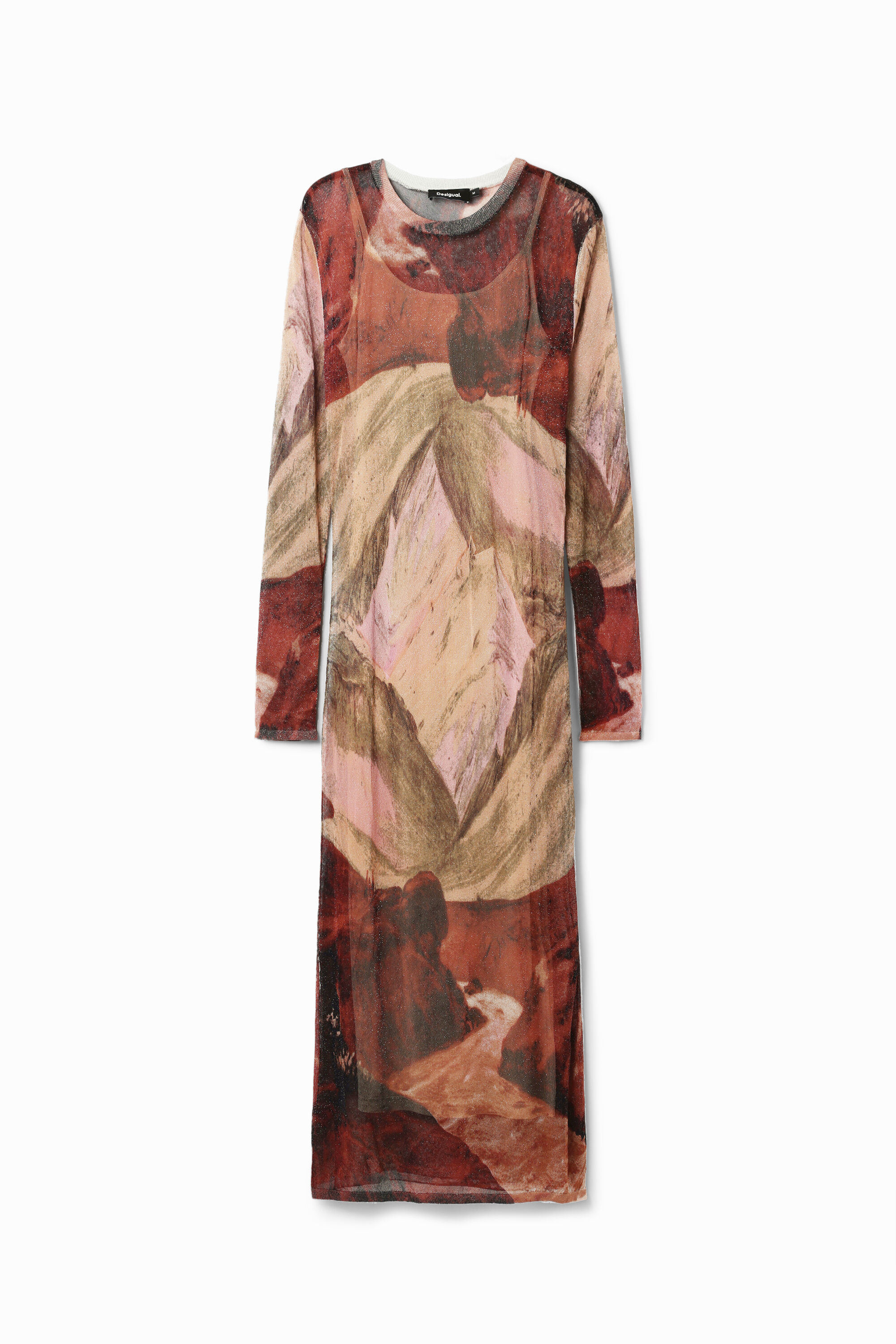 Vestido midi de malha com estampa de paisagem