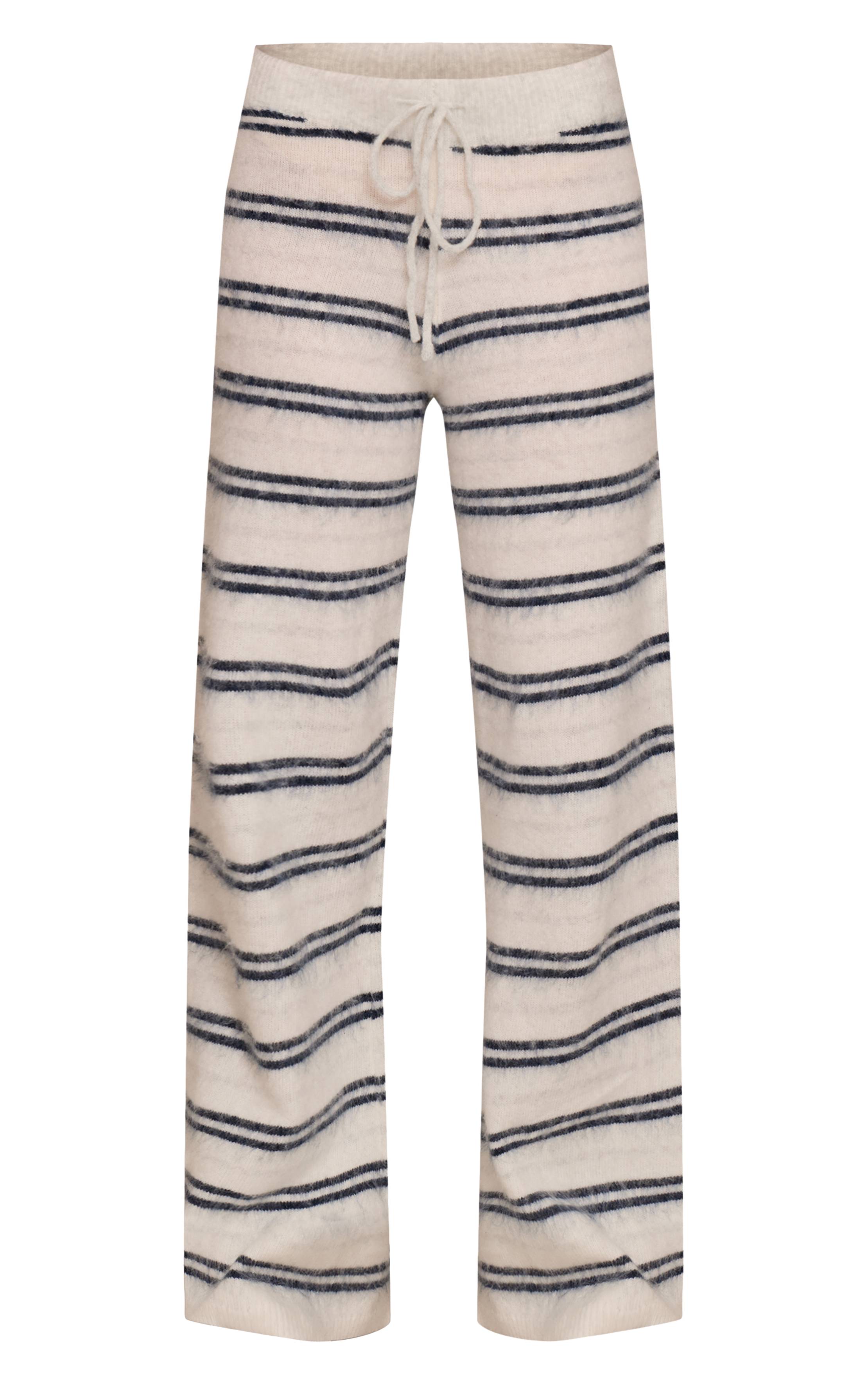 Bleu Clair Pantalon Large À Jambes Évasées Rayé Aurora Brossé Tall