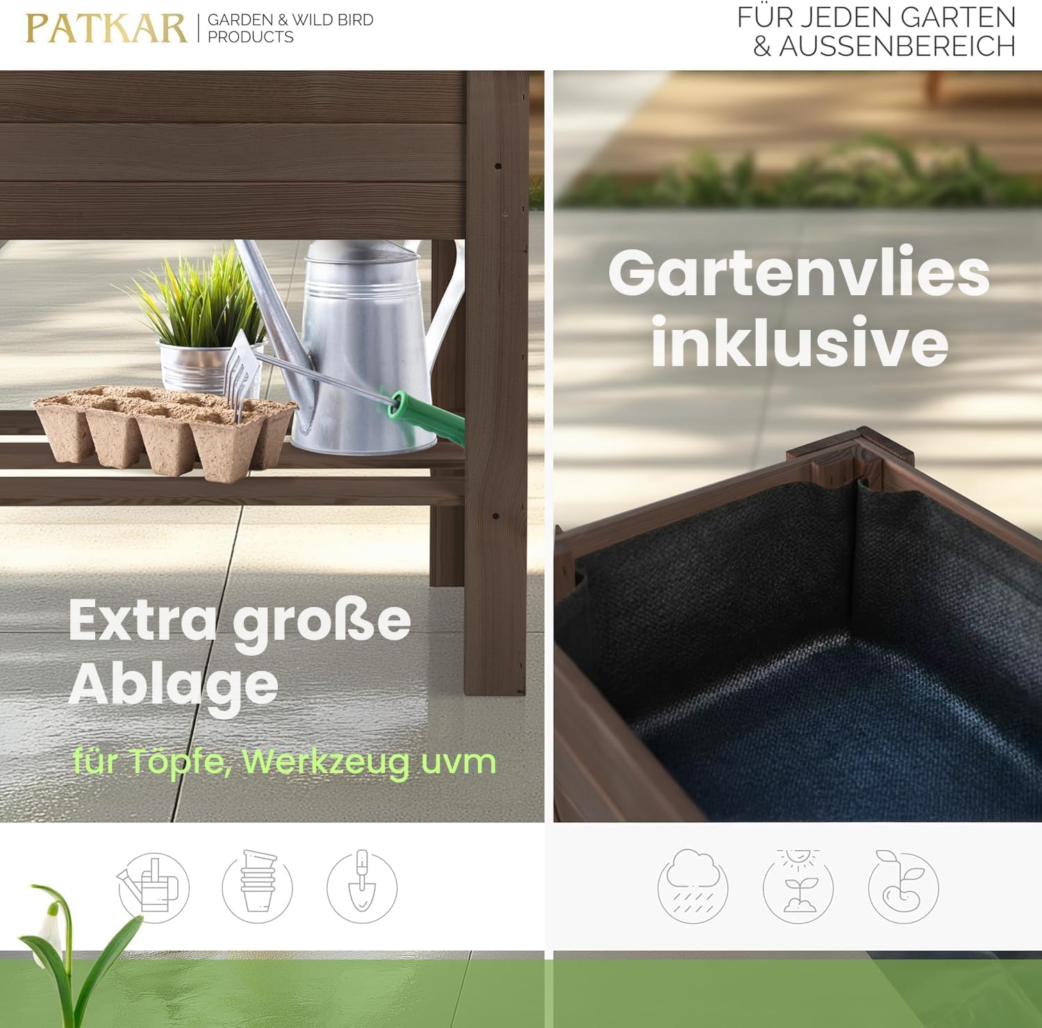 PATKAR 117x40x78cm Hochbeet Holz [RÜCKENSCHONENDE HÖHE] - Premium hochbeet Balkon oder Garten (Made in Europe) - Pflanzkasten Hochbeete-Kit - Kräuterbeet Balkon Hochbeet - Hochbeete für Garten Holz