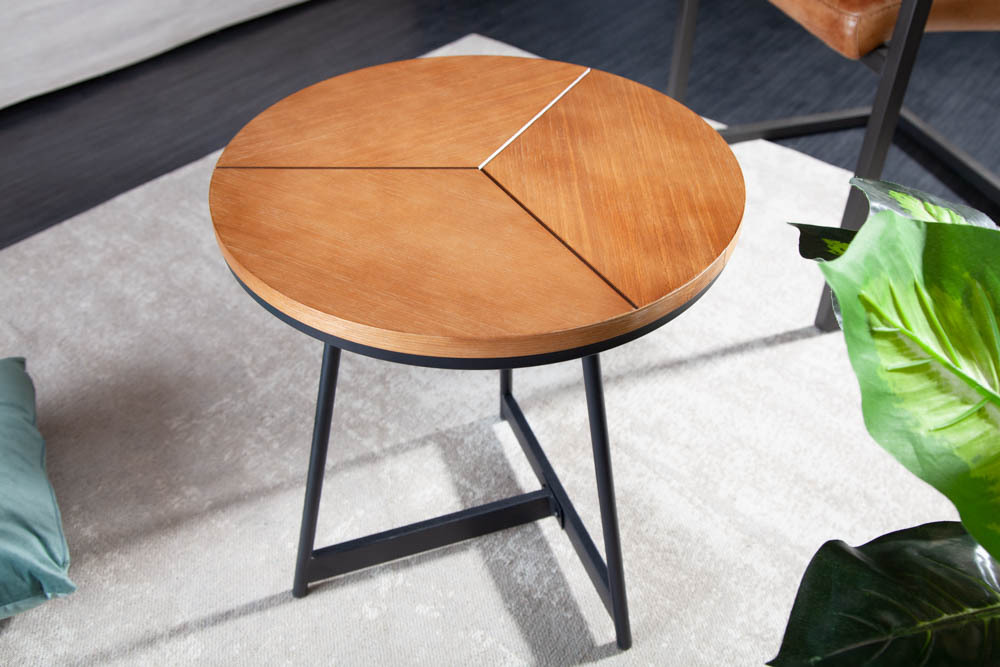Runder Beistelltisch OAK ELEGANCE 45cm Eiche-Design schwarzes Metallgestell