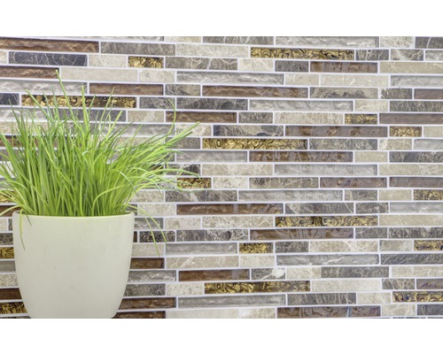 Glasmozaïek Kristal met natuursteen bruin beige 29,8x33,8 cm