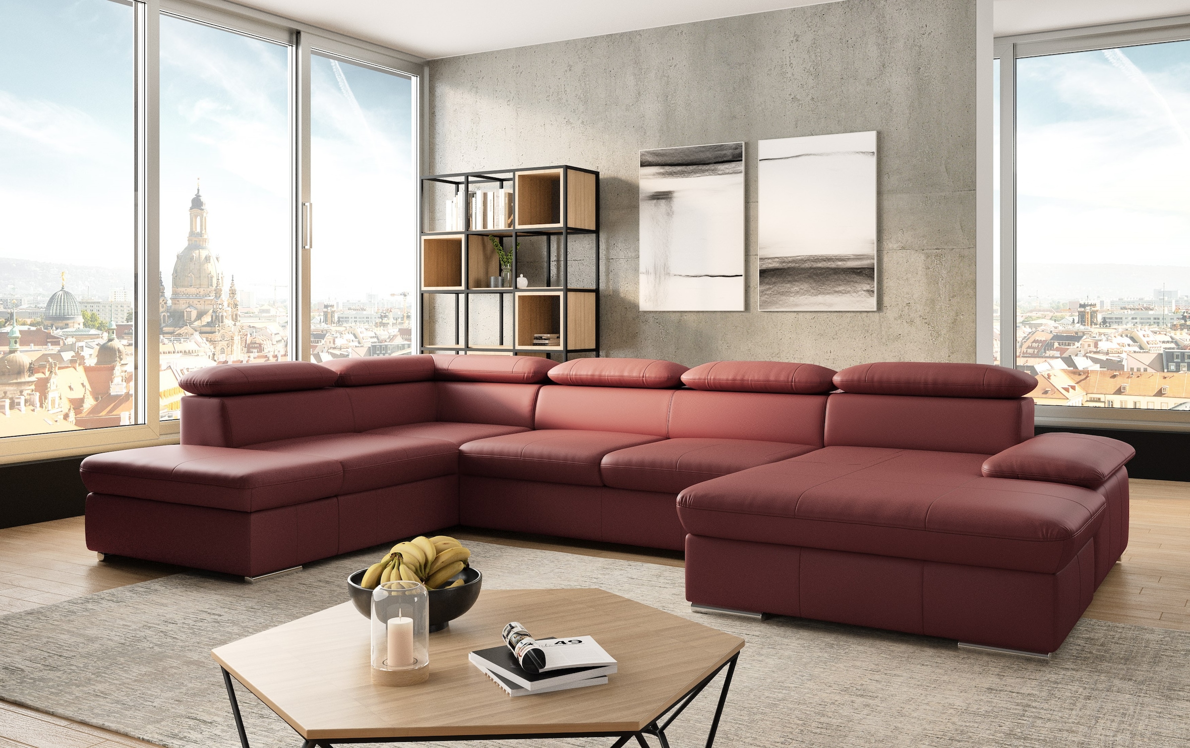 sit&more Wohnlandschaft »Valantine U-Form, B: 349 cm« mit Arm- & Kopfteilverstellung, optional mit Bettfunktion