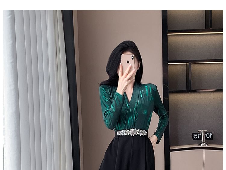 Yilda - Lange jumpsuit van imitatieleer met wijde pijpen