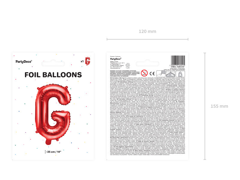 Folie Ballon Letter G Rood Leeg 35cm