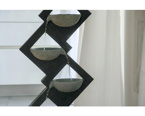 Tuinfontein met LED's en 4 schalen, 41,5 x 20,5 x 100,5 cm, kunststeen grijs, inclusief slang en pomp.
