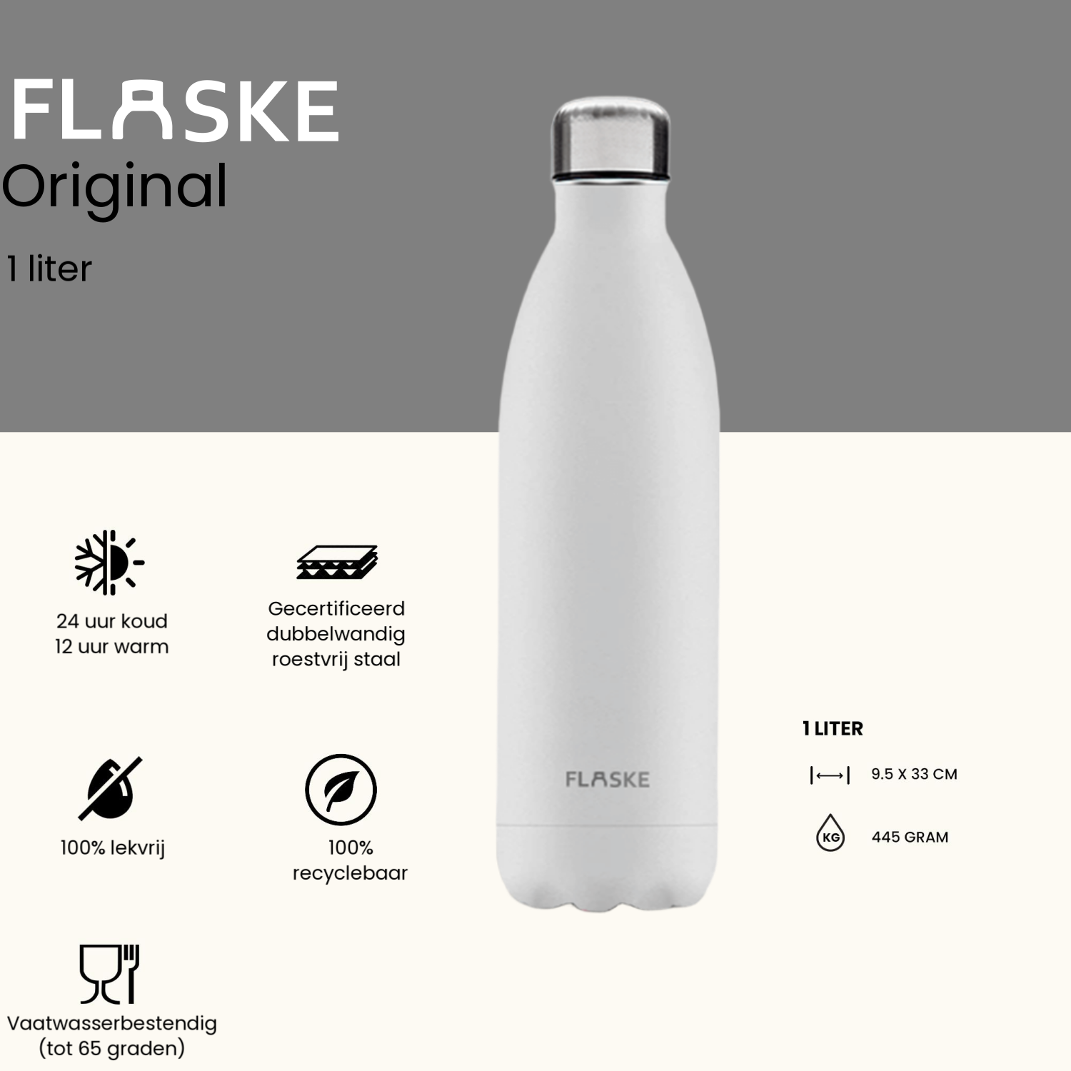 Flaske 1 liter  rvs drinkfles - ice
